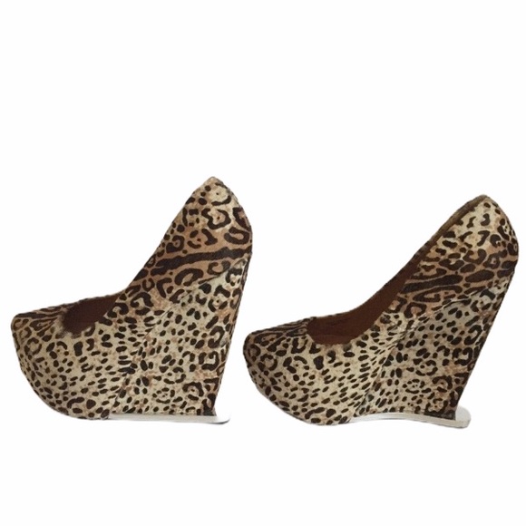 L.A.M.B Dorothee Platform Wedge Heels White leopard animal print sz 8 1/2 - Picture 5 of 16